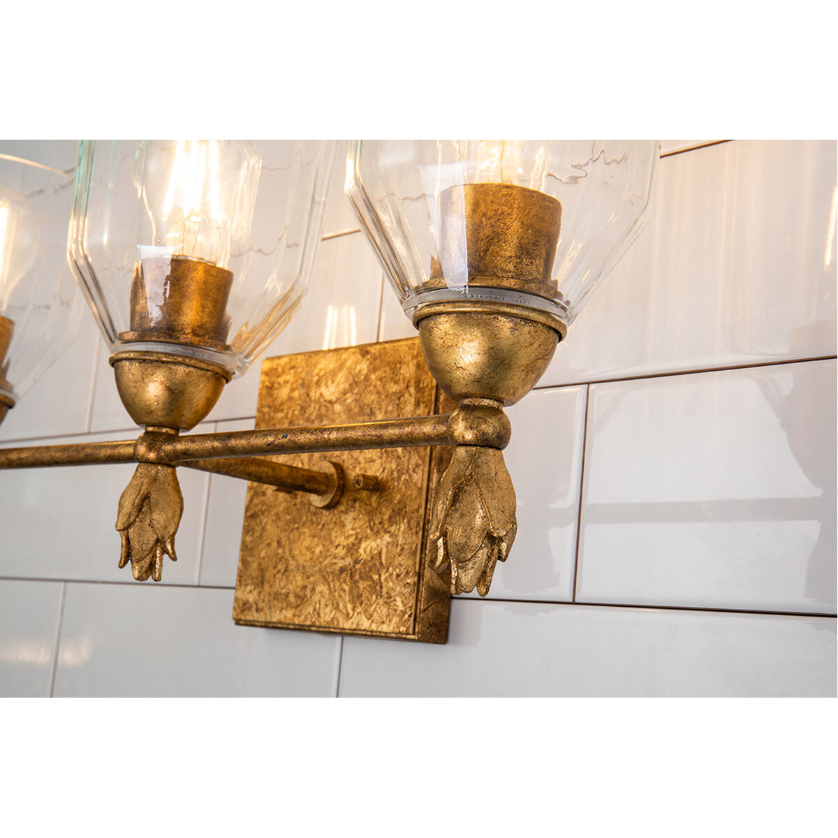 Fun Finial 3 Light 22 inch Gold Leaf with Antique Vanity Light Wall Light
